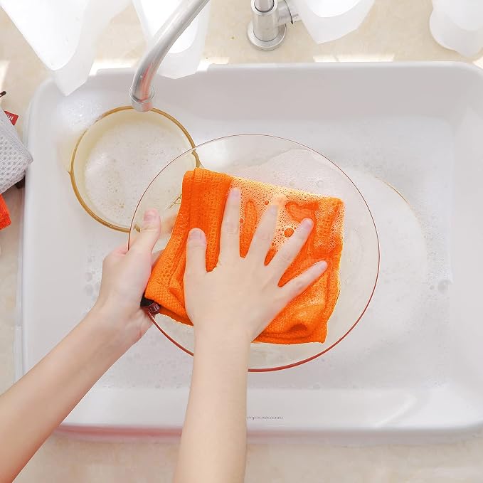 Homaxy 100% Cotton Waffle Weave Kitchen Dish Cloths 6-Pack, Orange | 12 x 12 Inches, Ultra Soft Absorbent Dish Towels, Quick Drying Dish Rags with Hanging Loop