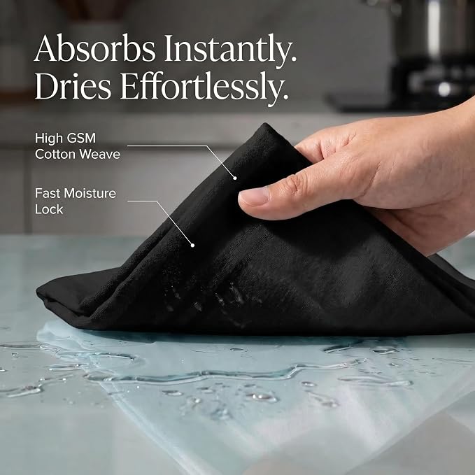 Urban Villa Kitchen Towels Cotton Dish Towels 20”x30” (Set of 6) Black
