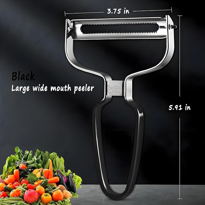 Larger Wide Mouth Kitchen Vegetable Peelers Cabbage Peeler (Serrated Y- Peeler)(Black)