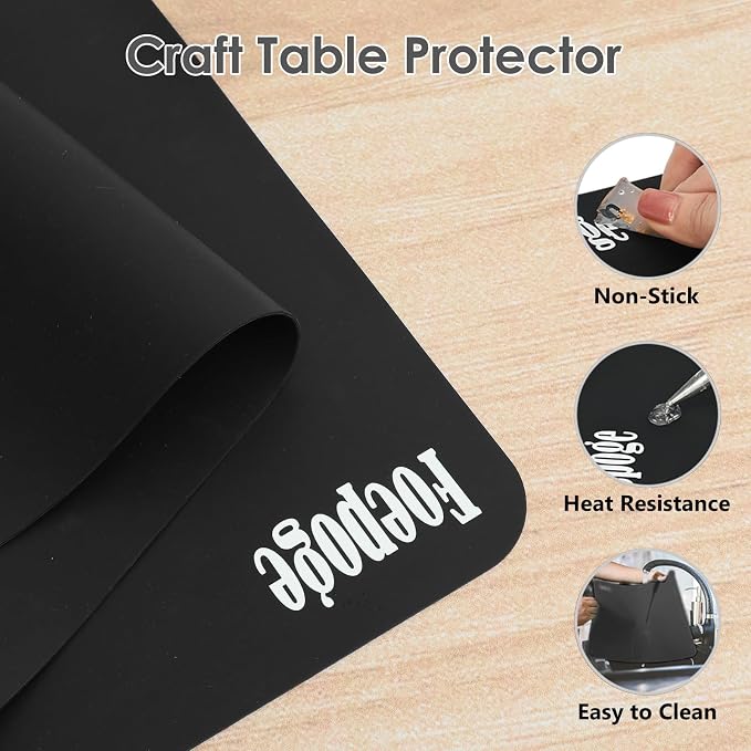 Extra Large Silicone Mat for Resin 36.2" x 24" 2MM Thick Silicone Craft Mat | for Table, Multifunction Silicon Matt for Kitchen Countertop Protector Heat Resistant Placemat by Foepoge(Black)