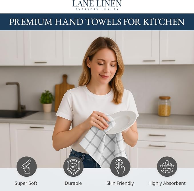 LANE LINEN Kitchen Towels & Dishcloths Set of 12-100% Cotton, Quick-Drying 18” x 28” Absorbent Dish & Tea Towels, Soft Hand Towels for Kitchen - Grey