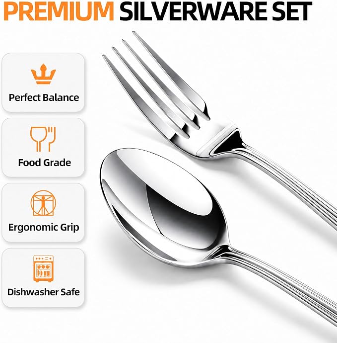 NICE KITCHEN Silverware Set for 12,60 Piece Heavy Duty Cutlery Set | Mirror Polished Stainless Steel Flatware Set,Dishwasher Safe Utensil Set with Knives Forks Spoons,Luster Series