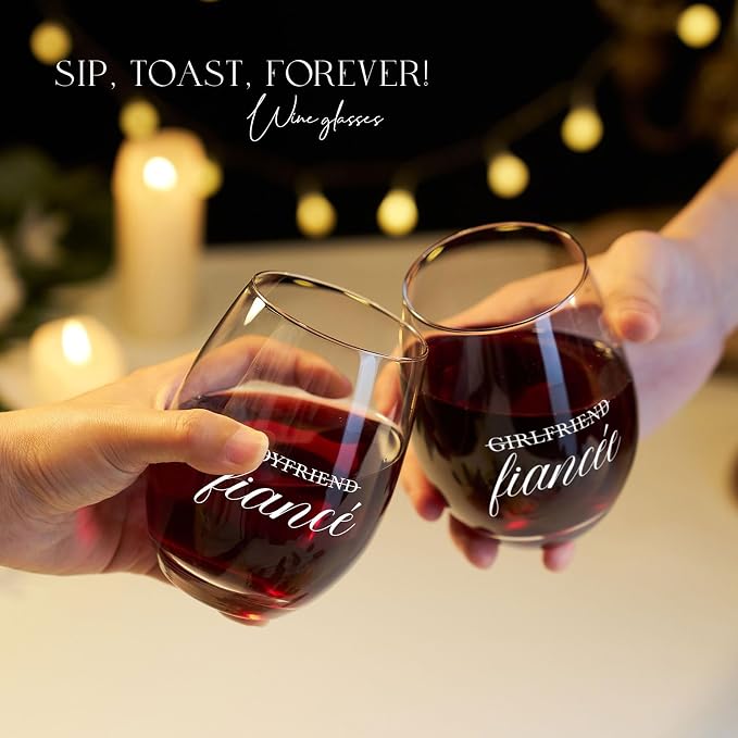 AW BRIDAL Engagement Gifts for Couples Wine Glasses Set, 2026 Fiance Gifts for Women and Newly Wed, Wedding Gift for Bride and Groom, Wine Decanter Set for Engagement and Bridal Shower