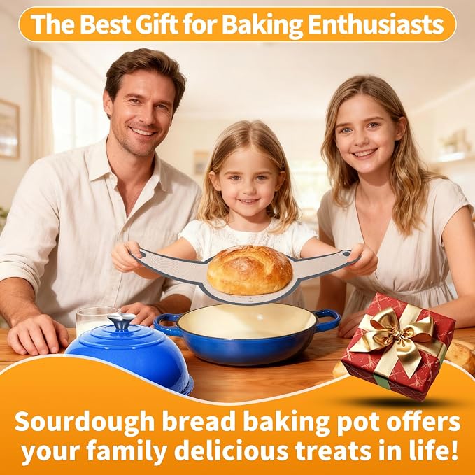 6QT Enameled Cast Iron Dutch Oven For Sourdough Bread Baking | Dutch Oven Pot With Lid,Non-stick Sourdough Baking Pan with Bread Dome,Round Ceramic Dutch Oven Pot for Homemade