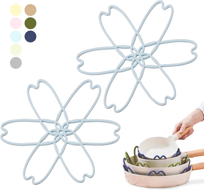Silicone Pan Protectors for Stacking 2 Piece (Sky Blue, L) | Pot Separators for Cookware, Prevent Scratch, Protect Coating, Dishwasher Safe, Multi-Purpose Heat Resistant Trivets