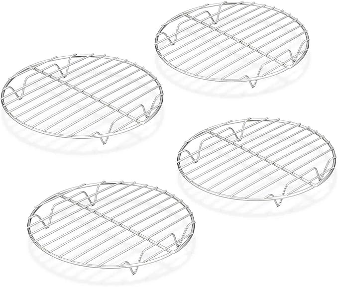 TeamFar Round Cooling Rack Set of 4, 7½ Inch Round | Baking Steaming Roasting Rack Set Stainless Steel for Pot Air Fryer, Healthy & Mirror Finish, Dishwasher Safe & Rustproof