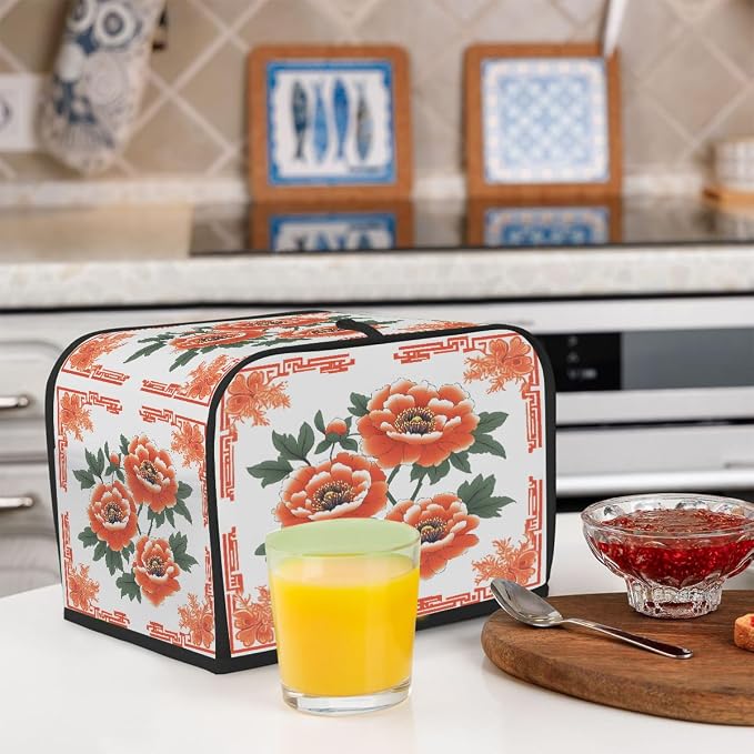 2 Slice Toaster Cover Red Peony Flowers Toaster Covers Two Slice Wide Slot Waterproof and Dustproof Covers for Wide Slot Toasters and Small Appliances Kitchen Decor Gifts