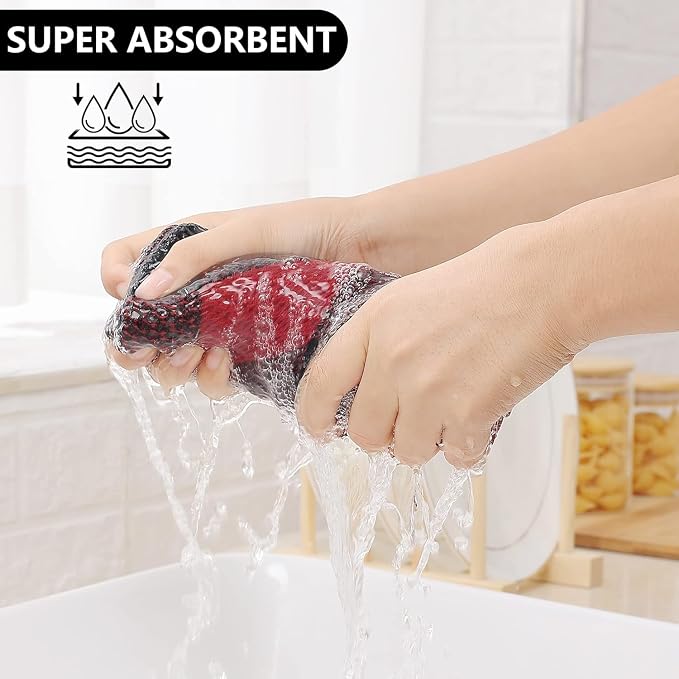 Homaxy Kitchen Towels and Dishcloths Set, Set of 12, Black & Red | Bulk Cotton Waffle Weave Check Plaid Kitchen Towels, Super Soft and Absorbent Dish Cloths, 12 x 12 and 13 x 28 Inches