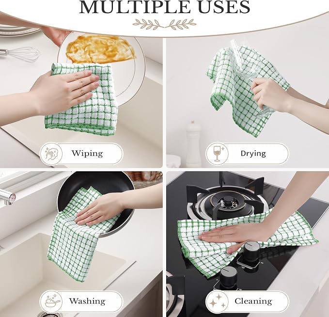 Homaxy 16 Pack Terry Kitchen Dish Cloths, 12"x12", Green | Super Soft and Absorbent Dish Rags, Quick Drying Reusable Dish Towels for Washing Dishes
