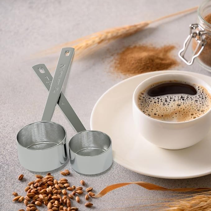 2PCS Long Handle Coffee Scoop, 1Tbsp(15ml) Measuring Spoon | 5.8” Length, Food-Grade Stainless Steel, Accurate Measurement, Dishwasher-Safe, Engraved Marking, Coffee Ritual Essential