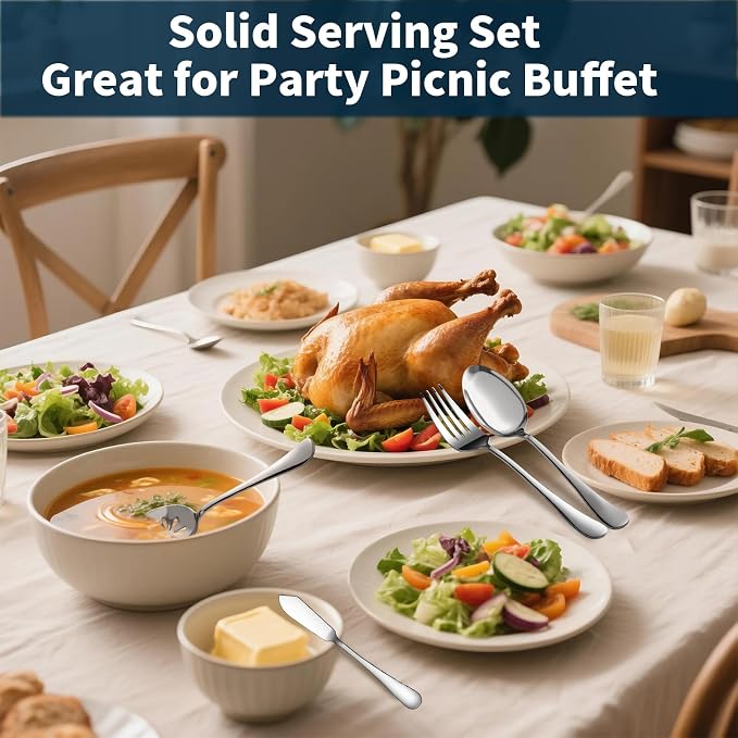 Silverware Set for 8 with Serving Utensils,Stainless Steel Flatware Cutlery | Heavy Duty Steak Knife Fork and Spoon, Dishwasher Safe, Gift Package for Wedding Housewarming