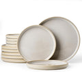 Famiware Star 12pc Stoneware Dinnerware Sets for 6-10.5" & 8" Flat Plates | Ceramic Dishes with Llipped Edges, Chip & Scratch Resistant, Microwave & Dishwasher Safe, Everyday Dining, Cappuccino White