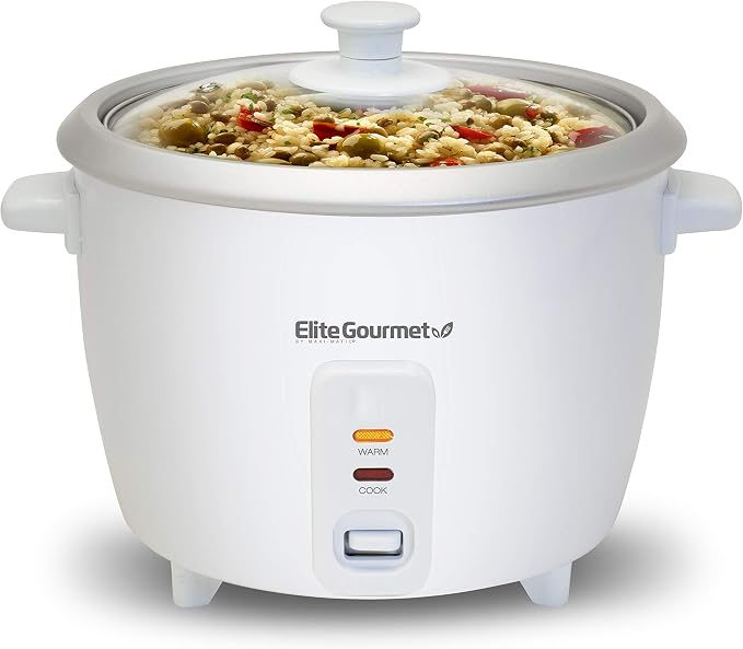 Elite Gourmet ERC-003 Rice Cooker, Keep Warm, White, 6 Cups Cooked | 3 Cups Uncooked - Also Makes Soups, Stews, Grains and Hot Cereals for Versatile One-Pot Meals