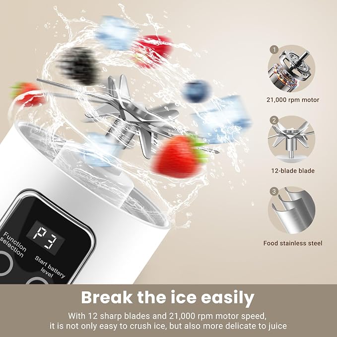 Personal Blender 500ml, USB-C, Ice Crush | BPA-free PCTG cup,304SS blades,50W ice crush,USB-C rechargeable,500ml lightweight,for gym/outdoor/beach/office/travel