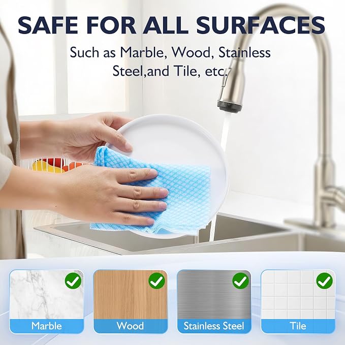 60Pack Disposable Dish Cloths for Kitchen,13.8x15.7"Cleaning Wipes | Disposable Cleaning Cloths, Daily Cleaning Towels for Bathroom, Office (Blue)