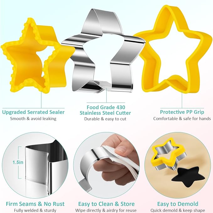 20Pcs Sandwich Cutters & Sealers for Kids Lunch, Cookie Fruit Shape Cutters | Uncrustable Sandwich Maker Vegetable Food Cutter Shapes for Toddlers, Lunch & Bento Box Accessories with Heart Dinosaur Star