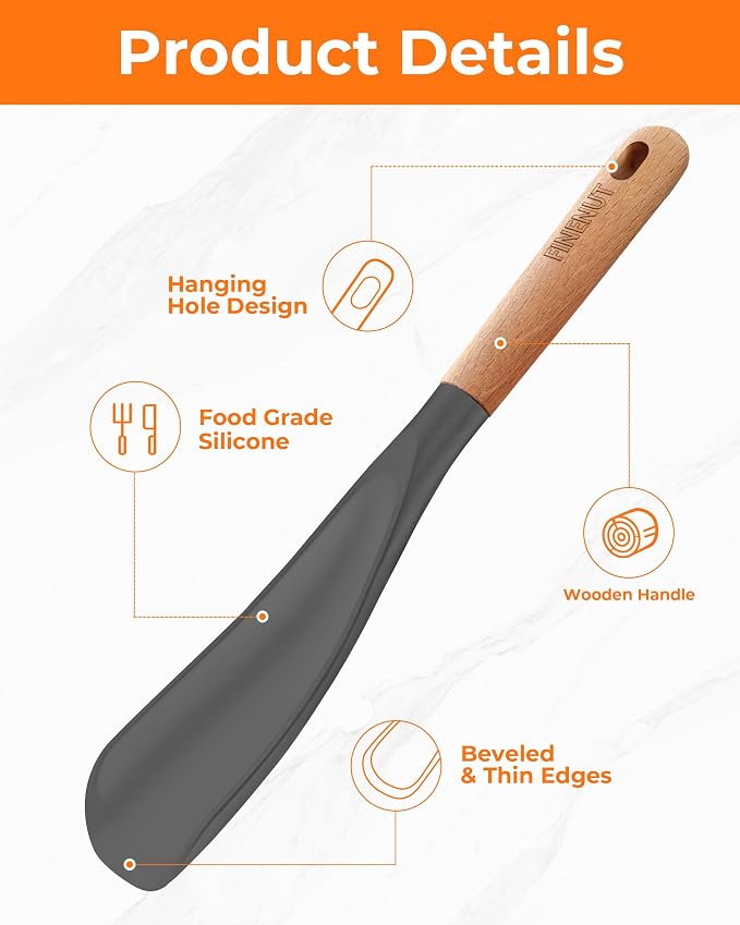 Cooking Spoon Multifunction Spoonula Silicone Spatula Spoon 2-Pack, Dual-Use Heat Resistant 446°F, BPA-Free Non-Toxic Wooden Handle Rice Spoon Set for Non-Stick Cookware & Rice Cookers