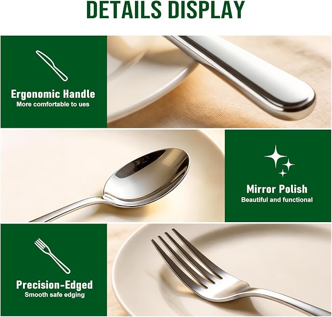 ENLOY 20 Piece Silverware Flatware Set, Stainless Steel Cutlery Set for 4 | Kitchen Utensil Set Service for 4, Include Heavy Duty Knife Fork Spoon, Mirror Polished for Home, Kitchen, Dishwasher Safe