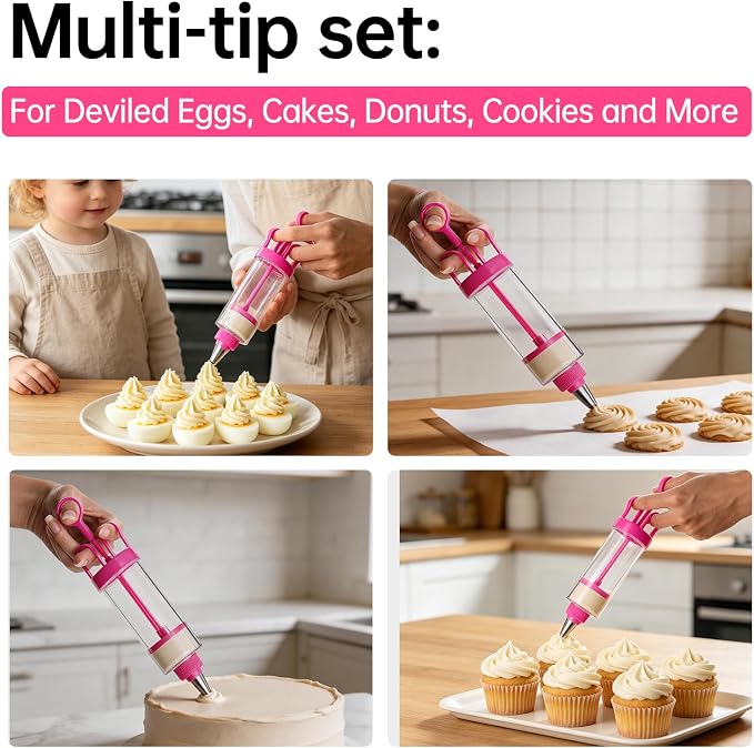 Deviled Egg Piping Tool, Devil Eggs Injector Pastry Filling Injector with 7 Stainless Steel Piping Tips, Deviled Egg Filler Tool for Egg Decorator Baking Tools for Decorating Icing Cupcake for Parties