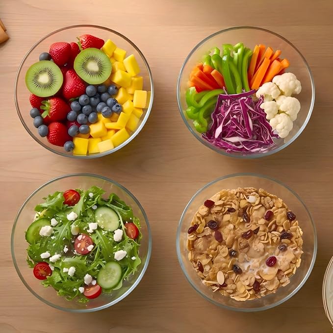 Borosilicate Glass Bowls, Set of 4 (1.1 QT Each) - Heavy-Duty, Scratch Resistant & Lead-Free. Oven, Microwave, Dishwasher & Freezer Safe. Perfect for Meal Prep, Baking, Serving, Entertaining