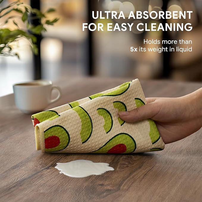 RECYCO Waffle Kitchen Towel Set of 2 - Quick Dry Microfiber Sustainable Dish Towels - Ultra Absorbent Reusable Cleaning Tea Towels - Lightweight Hand Towels,16”x 28”, Avocado Vibes