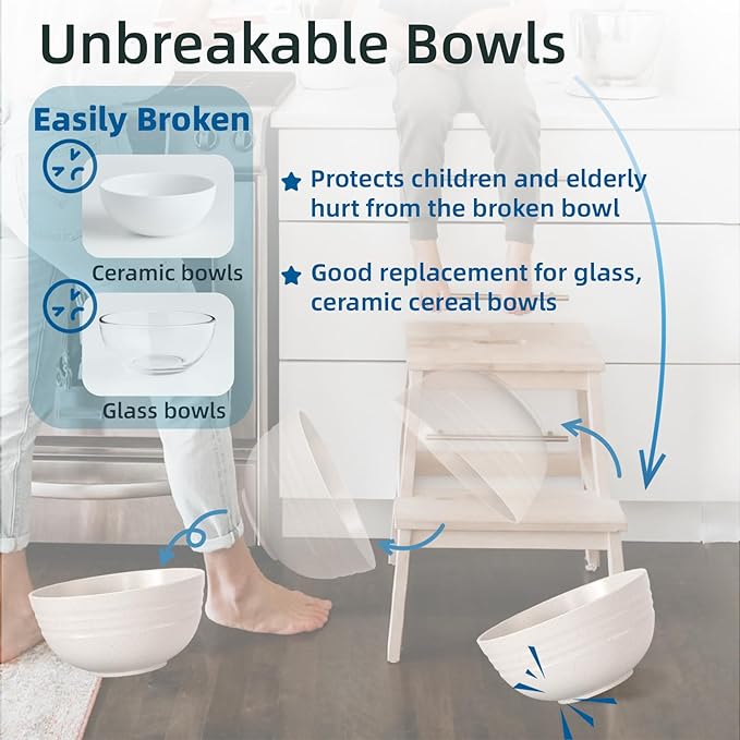 Homestockplus 【Non Ceramic】 68 Oz Salad Bowls,Large Serving Bowls 6 Pcs Unbreakable Ramen Bowl for Salad,Soup,Ramen,Noodle,Oatmeal,Snack Apply to Kitchen, Freezer,Dishwasher & Microwave Safe