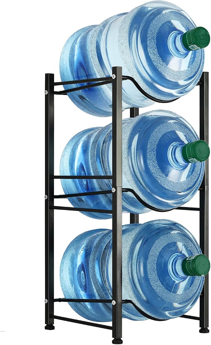 LIANTRAL 5 Gallon Water Bottle Rack - Detachable Heavy Duty 3-Tier Stand for Home, Office (Black) | 3-Tier Black,Heavy-Duty Steel,Rustproof,Easy Assembly,Floor Protection,Save Space, Detachable,Perfect for Home, Kitchen