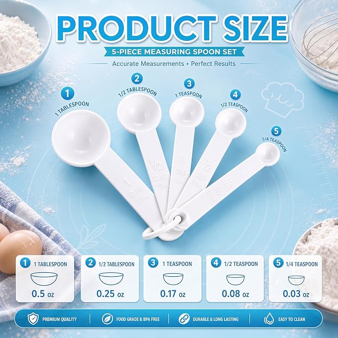 Frienda 20 Pieces White Plastic Measuring Cup Spoons for Kitchen Cooking Baking Dry and Liquid Ingredients