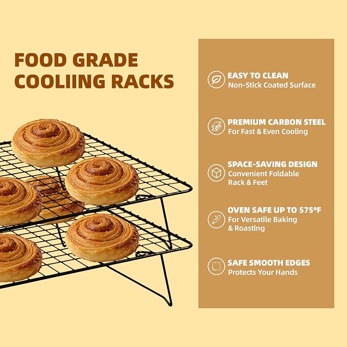 Cooling Rack 16"x10", 5-Tier Stackable & Collapsible Cooling Racks | Cooling Racks for Cooking and Baking, Roasting, Grilling, Oven & Dishwasher Safe (Black, 5-Tier)