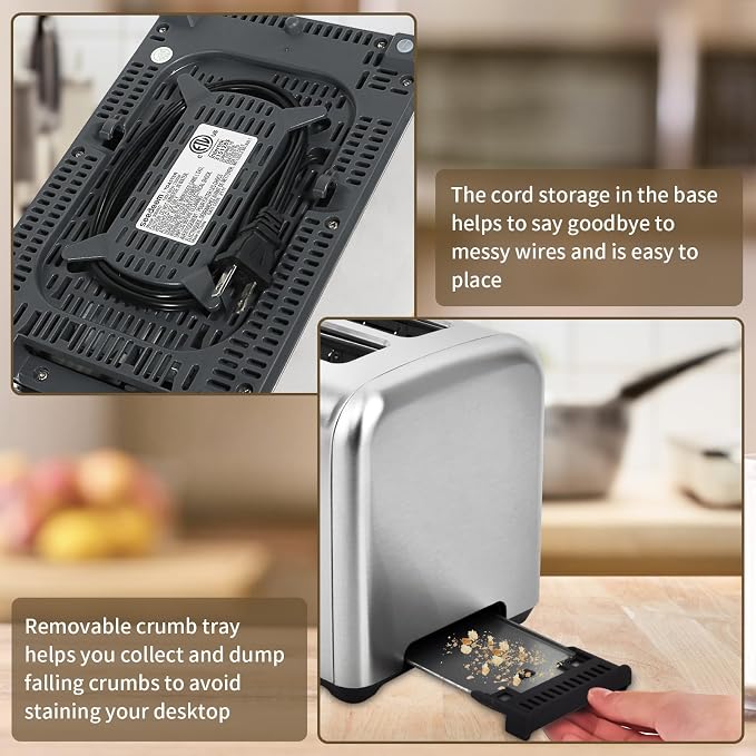 SEEDEEM 2 Slice Stainless Steel Toaster, Touch LCD, 7 Shade, 1350W | 6 Bread Type, 7 Shade Setting, 1.5''Wide Slots, Removable Crumb Tray