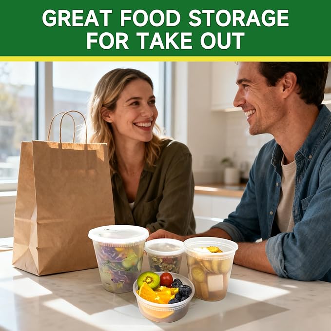 Dealusy 50 Set 24 oz Deli Containers with Lids | Leak-Proof BPA Free Plastic Take Out Bowls, Food Storage Containers for Takeout, Freezer, Microwave & Dishwasher Safe