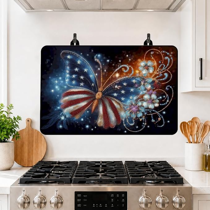 Flag Butterfly Stove Top Cover 28.35x20.47 in Non Slip Mat | Heat Resistant Cooktop Protector Mat with Non-Slip Backing, Scratch Protection and Countertop Drying Mat.