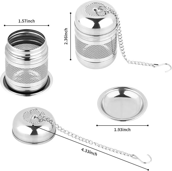 Fri4Free 2PCS Fine Mesh Stainless Steel Tea Infusers with Chain Hook & Lid | For Loose Leaf Tea Steeping, Reusable, Rust Resistant, Fits Most Mugs & Cups, Easy to Clean