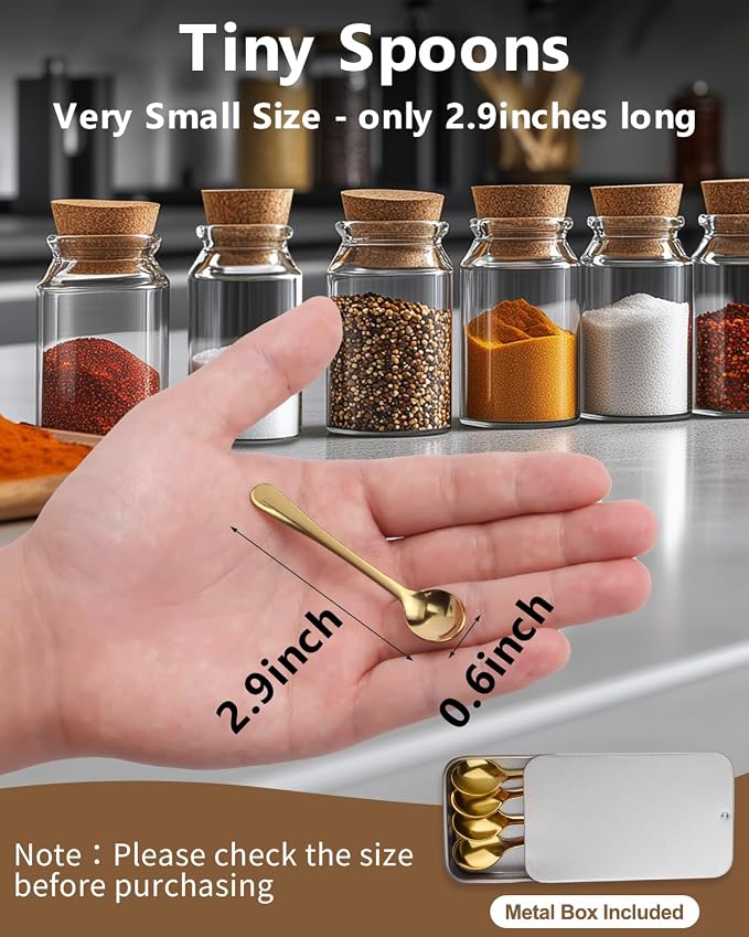 Tiny Spoons - Mini Stainless Steel Spoons 2.9 inch for Salt Jars Spice Jars, SUS 304 Food Grade Seasoning Spoon for Powder Spices, Pepper, Sugar, Coffee