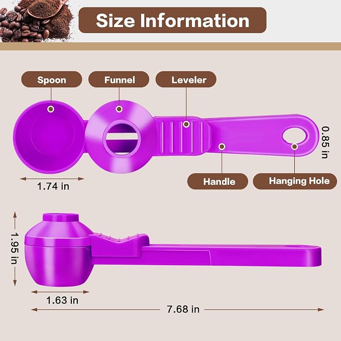 2-in-1 Coffee Scoop with Funnel, 2 Tbsp Measuring Spoon for Reusable K Cups, Ground Coffee, Protein Powder & Tea, Mess-Free Plastic Design（Rose Red-2pack）