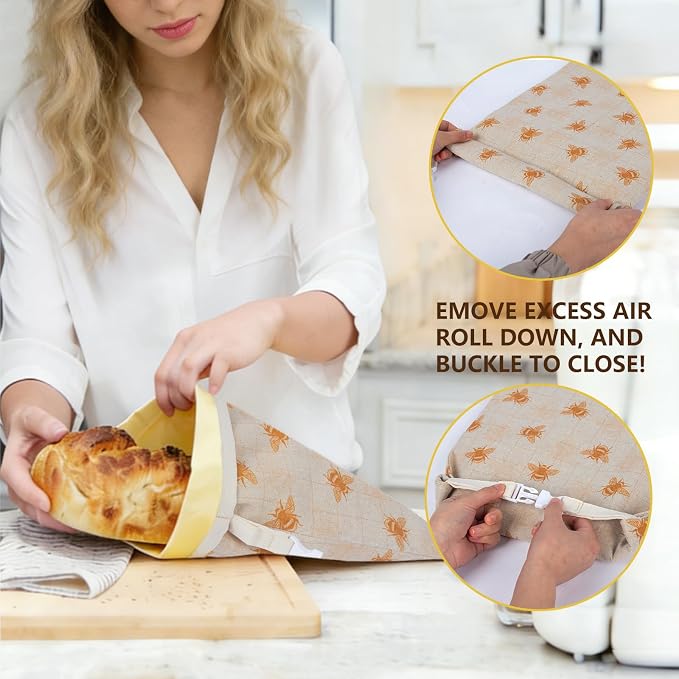 Reusable Beeswax Bread Bags for Homemade Bread & Sourdough, 2-Pack XL Airtight Food Storage Bags, Organic Cotton Linen Covers - Freezer-Friendly Freshness Preservation Keeps Fresh Longer