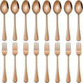 6.7 Inch Forks And Spoons Silverware Set of 16, Rose Gold Stainless Steel Salad Forks And Teaspoons, Metal Small Spoon And Fork Set