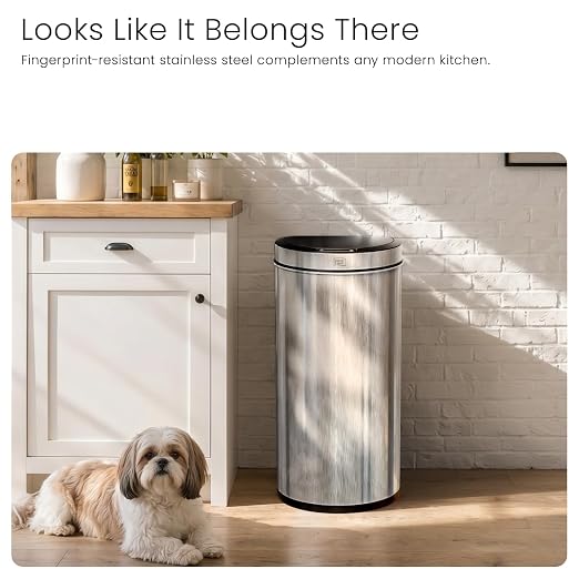 Home Zone Living 16 Gallon Motion Sensor Trash Can with Automatic Lid | Stainless Steel with Touch Control Lid, Hands-Free Operation for Kitchens, Flat Back Semi-Round Shape, Silver