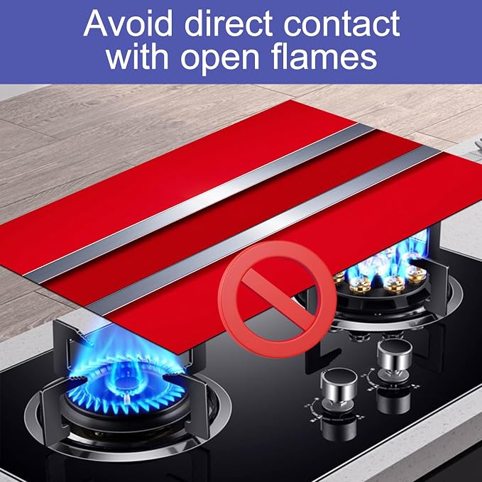 HOMETITUTE Stove Top Cover 28x20 Red Metal Stripe Modern Diatomite Mat