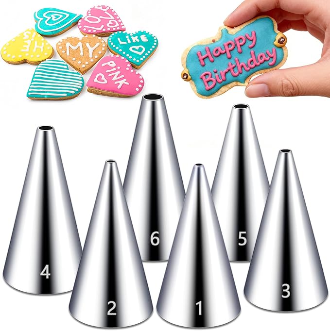 Suuker Round Piping Tips Set, 6-Piece Cake Decorating Tips | 6 Small Round Icing Tips for Lettering, Dots, Borders and Detailed Cake, Cupcake and Cookie Decorating