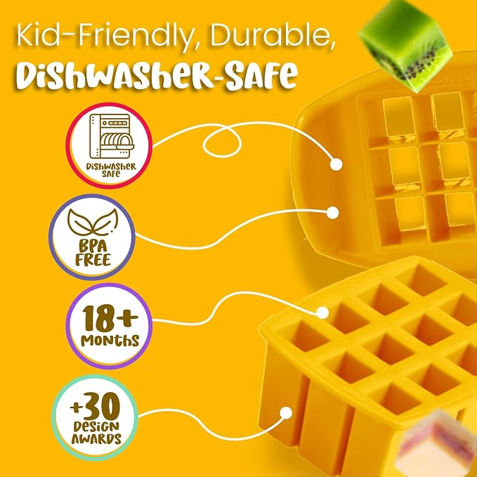 Sandwich Cutter for Kids Lunch, Crustless Bento 2-Pc Set, 1 Pack | Yellow Squares food cutter for toddlers, bite-size uncrustable shapes, bento lunch accessory, BPA-free, dishwasher safe