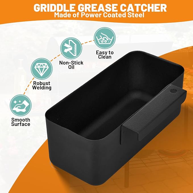15-Pack Grease Cup Liners + Metal Griddle Grease Catcher Compatible with Blackstone Griddle, Aluminum Foil Drip Pan Grease Catcher Cup Liner for Blackstone Griddle 17, 22, 28, 36 Inch