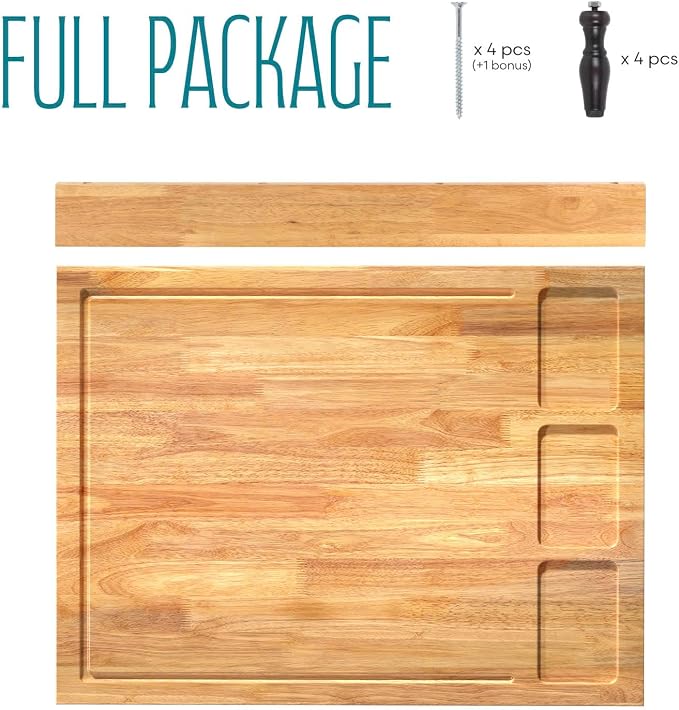 Extra Large Solid Wooden Cutting Board and Stovetop Cover, 3 in 1 Stove Top Cover Chopping Board with Detachable Legs and Juice Groove, Sink Cover Board