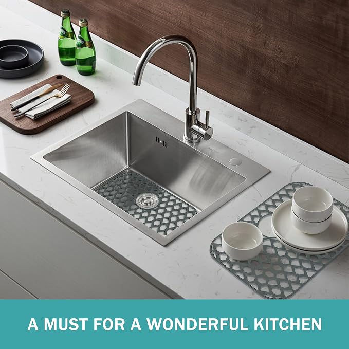 Silicone Kitchen Sink Protectors Mats - 12" 13" 14" 16" 18" 19" 21" 22" 24" 25" 26" 28" 30", Heat Resistant, Machine-wash (19”x14”, Rear Drain)