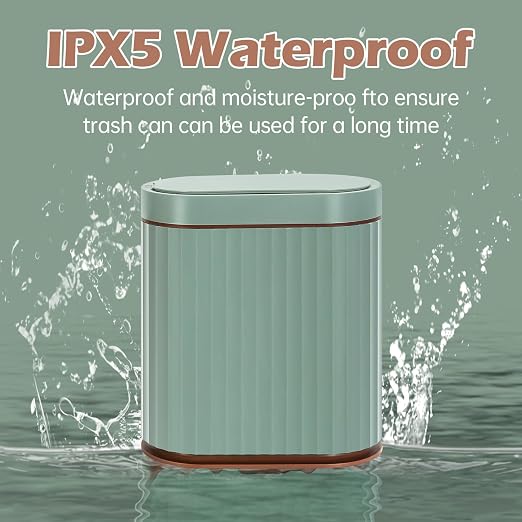 ELPHECO Bathroom Trash Can with Automatic Lid, 2 Gallon, Sage Green Gold | Motion Sensor Wastebasket, Smart Garbage Can, IPX5 Waterproof Slim Trash Bin for Office, Kitchen and Bathroom
