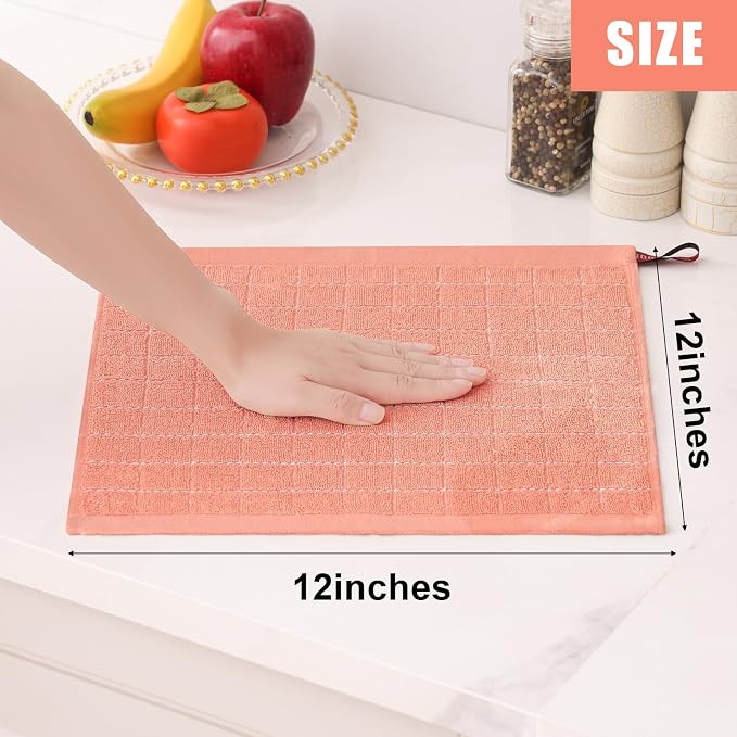 Homaxy 100% Cotton Terry Kitchen Dish Cloths, 8 Pack, Coral | Ultra Soft and Absorbent, Suitable for Drying and Washing Dishes