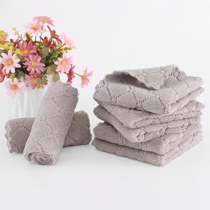 Homaxy 18 Pack Super Soft Absorbent Dish Cloths, 10" x 10", Grey | Coral Velvet, Nonstick Oil Fast Drying Microfiber Cleaning Cloth, No Lint Household Dishcloths