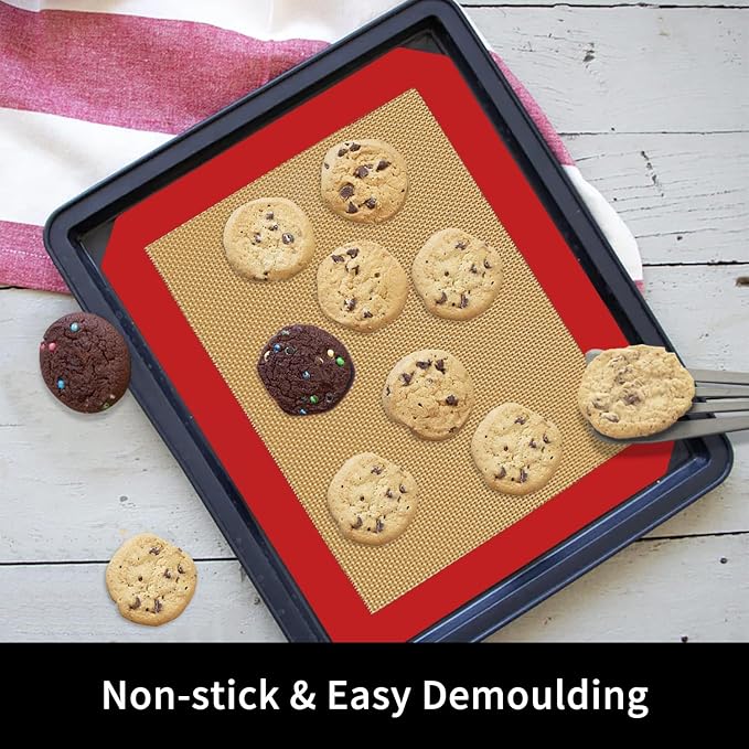 Small Silicone Baking Mats, Set of 4,11-4/5x8-1/4 Inch Quarter Sheet Size, Non Stick, BPA Free, 1/4 Baking Sheet Pan Liner for Cookies, Macaron, Bread, Pastry, Toaster (Red)