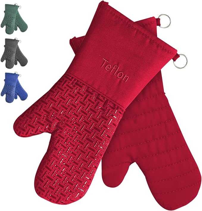Xlnt Extra Long Oven Mitts (Red) | Teflon EcoElite Water Repellent | Heat Resistant for Oven Cooking, Grill & BBQ | Non Slip Gloves with Teflon EcoElite Finish, Cotton Lining & Hanging Loop