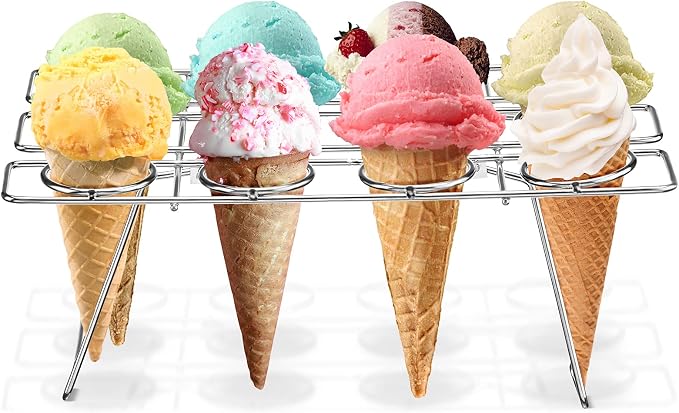 Patelai 2 Pack Ice Cream Cone Baking Racks 12-cavity Cupcake Cone Holders Cupcakes Display Stands Cooling Racks for Home Kitchen Baking Cooking Ice Cream Tools Supplies(Silver)